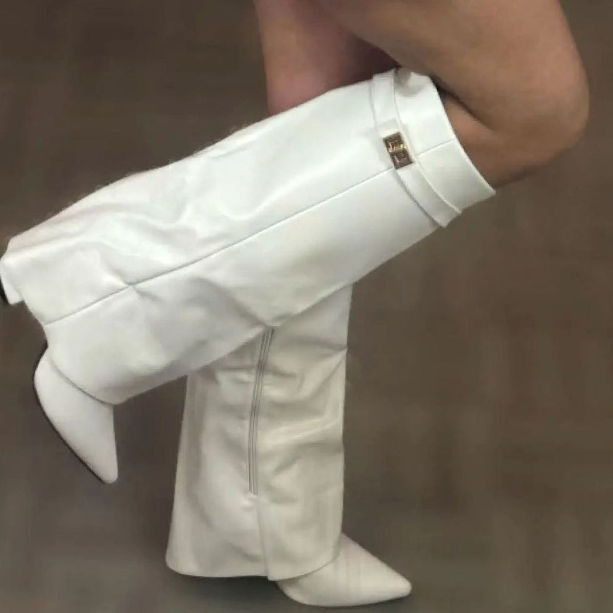 White Suede pointed-toe buckle thigh-high boots