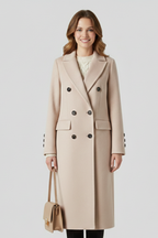 Women's double-breasted coat in beige with a lapel collar