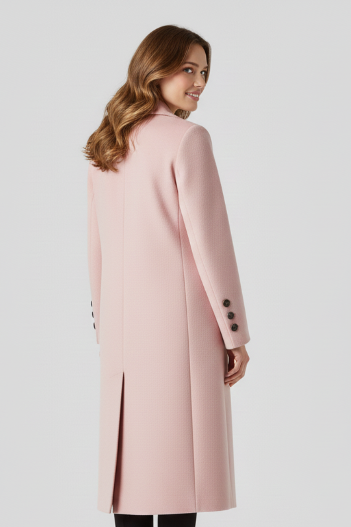 Women's transitional double-breasted coat in pink with a lapel collar