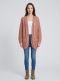 Women's pink oversized cable knit open front cardigan