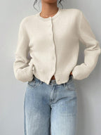 Women's cropped ribbed trim button-front cardigan