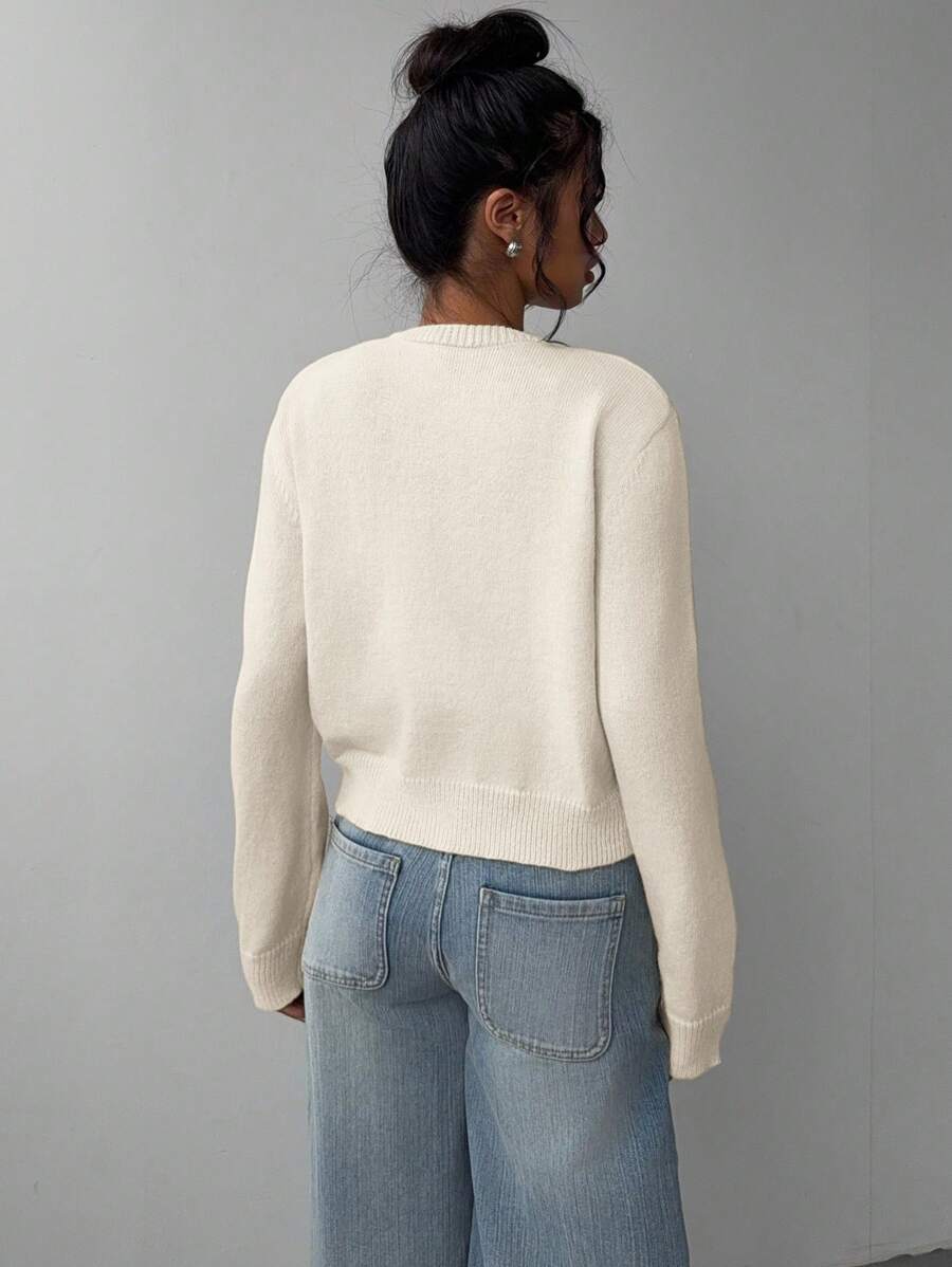 Women's cropped ribbed trim button-front cardigan