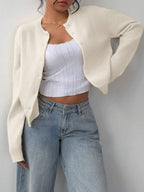 Women's cropped ribbed trim button-front cardigan