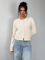Women's cropped ribbed trim button-front cardigan