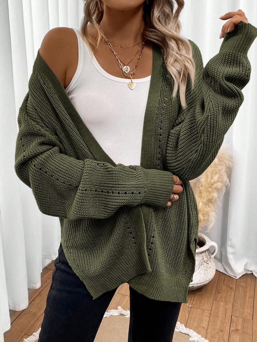 Women's open front pointelle knit cardigan