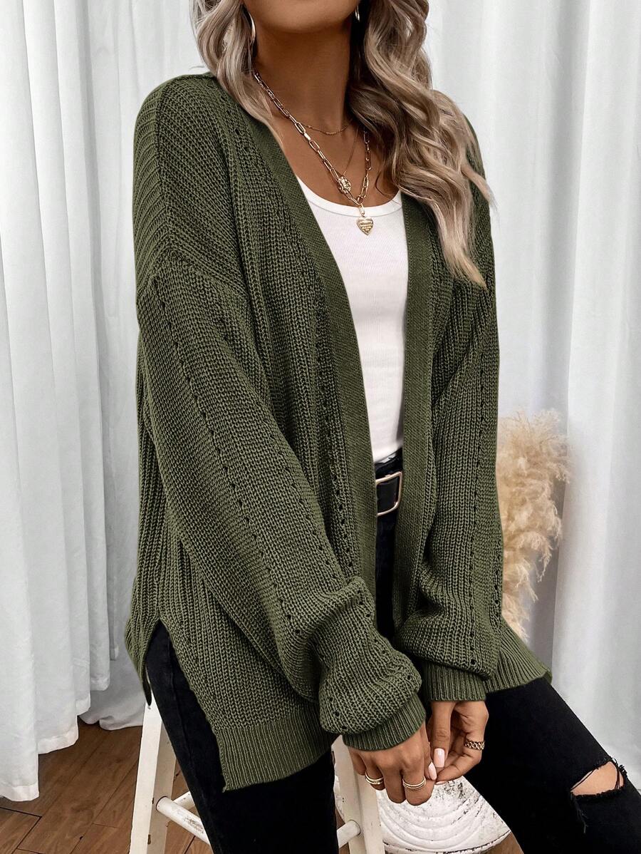 Women's open front pointelle knit cardigan