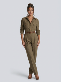 Freya | Women's Wide Leg Checked Jumpsuit with Belt Loops and Chest Pockets