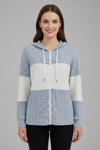 Zoe | Women's Hooded Ribbed-Panel Autumn Jacket with Long Sleeves