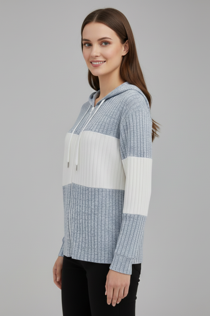 Women's hooded jacket with ribbed panelling and long sleeves for autumn.