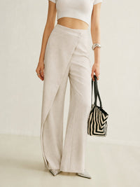 Megan | Women's High-Waisted Wide Leg Linen Trousers with Side Zip
