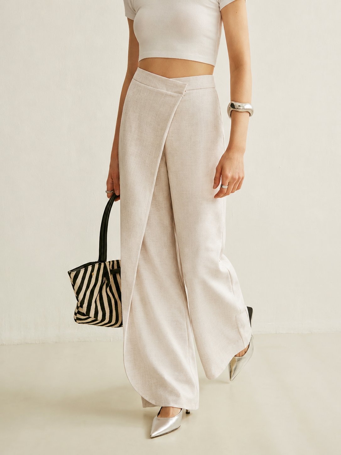 Women's high-waisted wide leg linen trousers