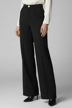Black high-waist wide-leg palazzo trousers with a button-front fastening