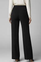 Black high-waist wide-leg palazzo trousers with a button-front fastening