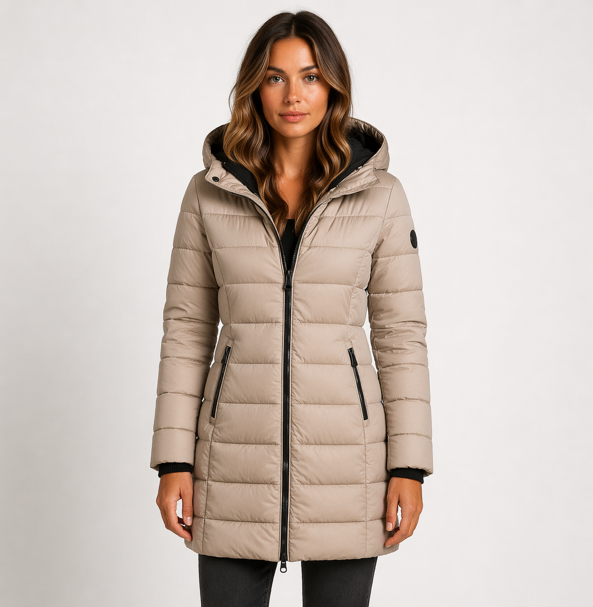 Women's khaki hooded quilted puffer jacket