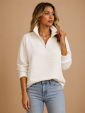 Women's white ribbed quarter-zip funnel neck jumper