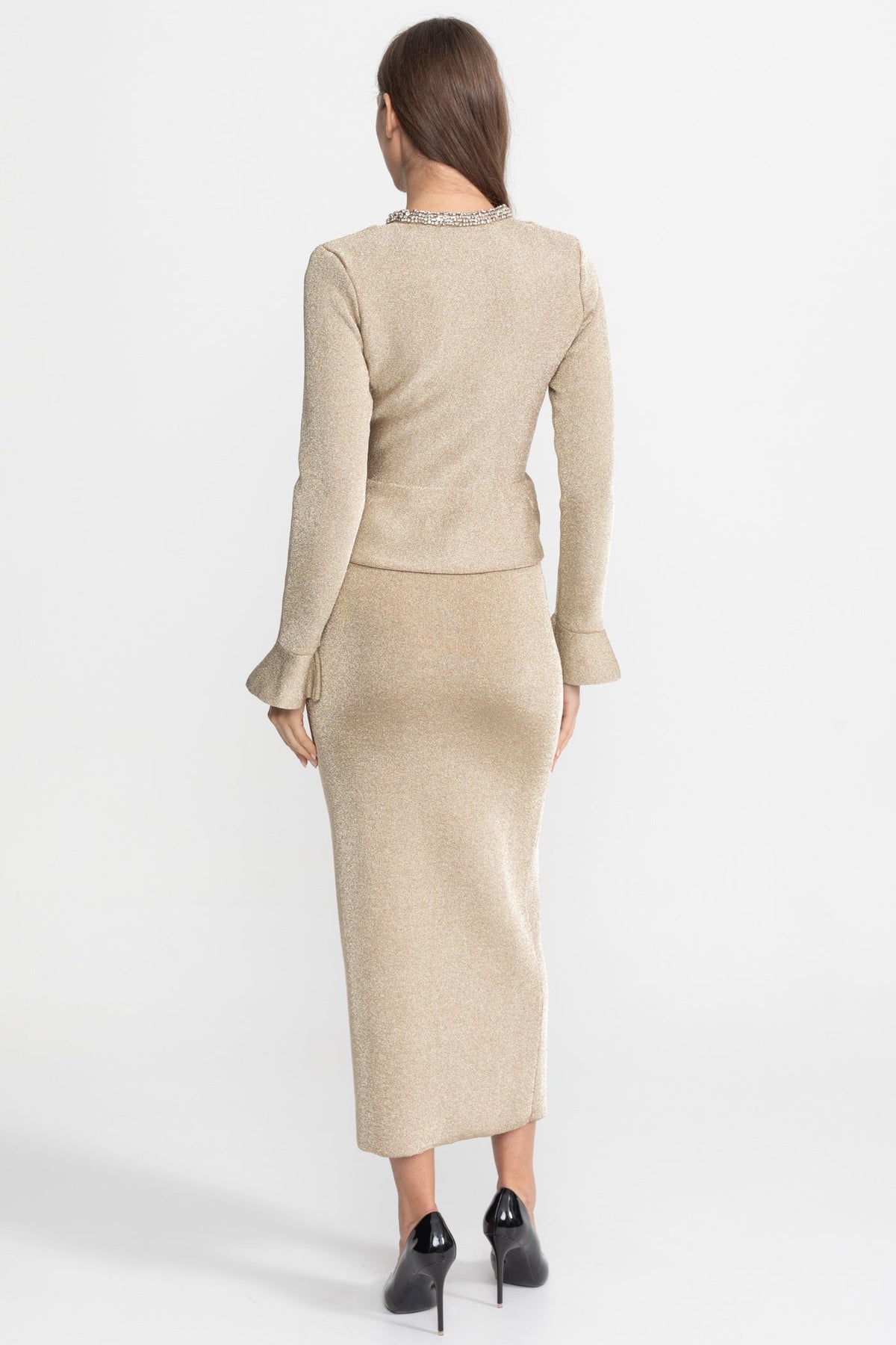 Women's shimmer knit peplum two-piece co-ord
