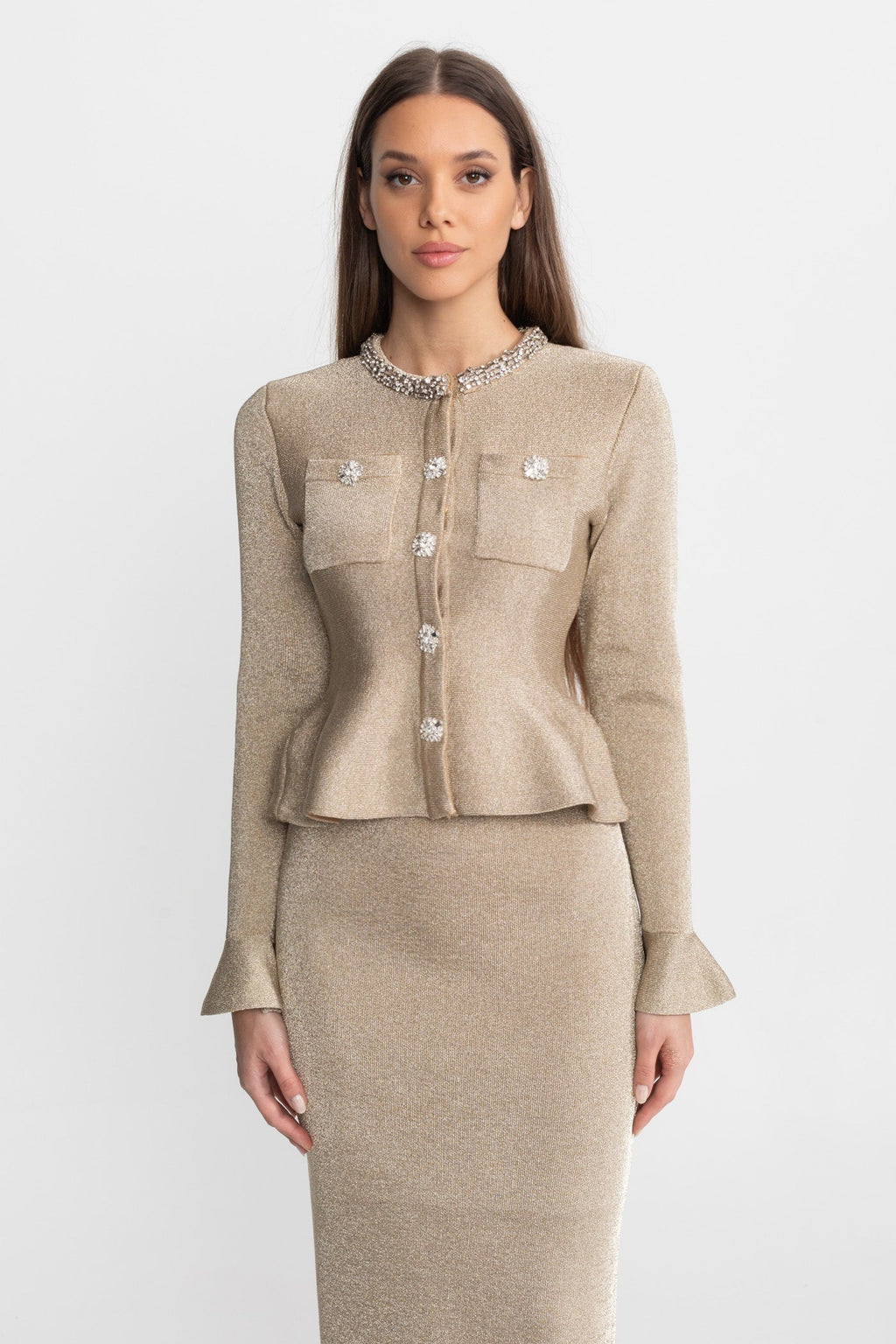 Women's shimmer knit peplum two-piece co-ord