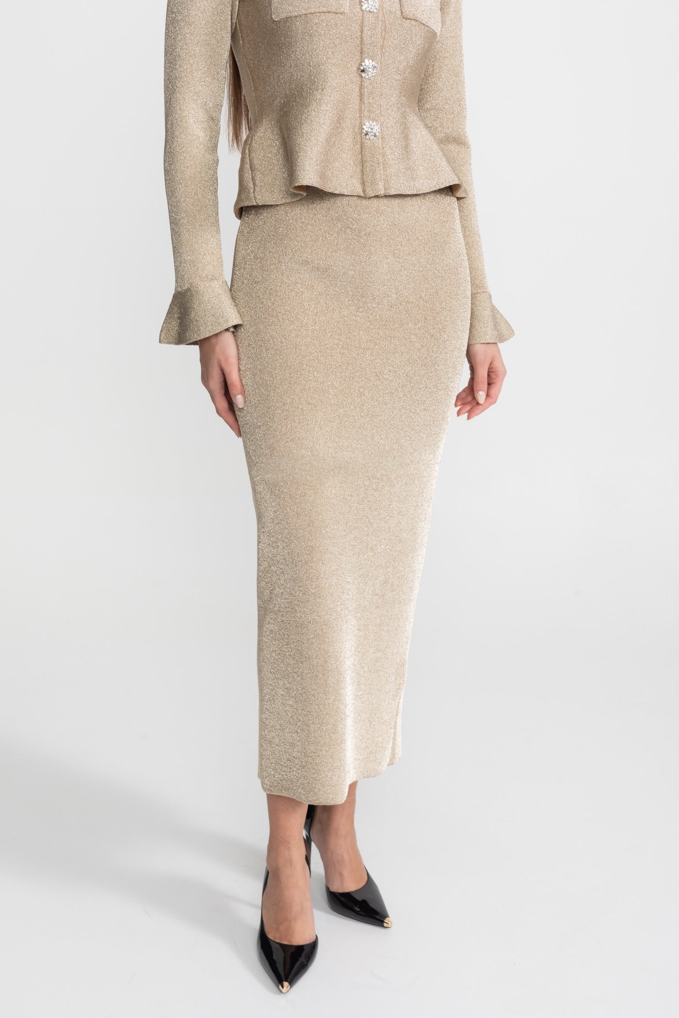 Women's shimmer knit peplum two-piece co-ord