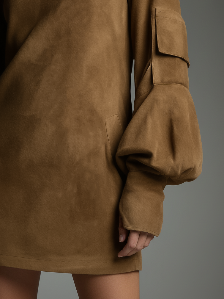 Women's oversized turtleneck suede mini dress