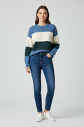 Women's striped knit jumper in blue with a crew neckline