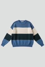 Women's relaxed-fit striped knit jumper in blue with a crew neckline