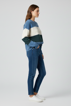 Women's relaxed-fit striped knit jumper in blue with a crew neckline