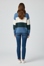 Women's relaxed-fit striped knit jumper in blue with a crew neckline
