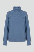 Women's cable knit turtleneck jumper in black with long sleeves