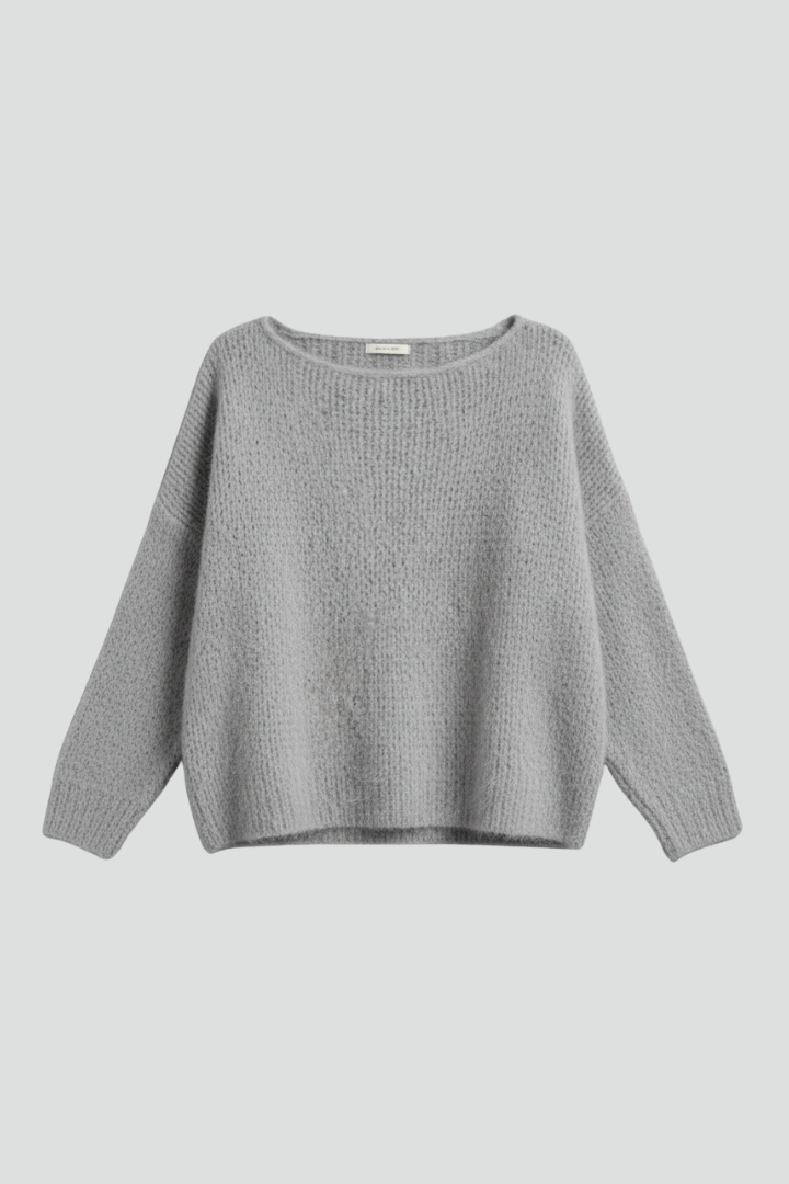 Women's relaxed-fit brushed knit jumper in grey with a wide neckline