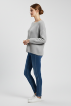Women's relaxed-fit brushed knit jumper in grey with a wide neckline
