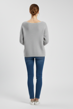 Women's relaxed-fit brushed knit jumper in grey with a wide neckline