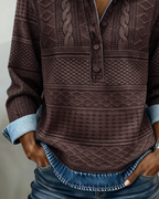 Women's cable knit half-button polo jumper