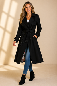 Grace | Women's Belted Double-Breasted Trench Coat with Check Lining