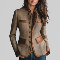 Harriet | Women's Tailored Tweed Blazer with Contrast Trim and Stand Collar