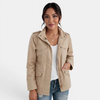 Lily | Women's Relaxed Fit Utility Jacket with Epaulettes and Snap Collar