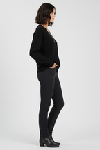 Dark grey women's V-neck jumper, straight hem detail