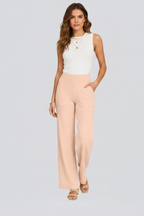 Women's wide-leg high-waist trousers in apricot with side pockets