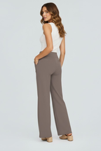 Women's wide-leg high-waist trousers in taupe with side pockets