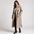 Women's beige double-breasted wool overcoat