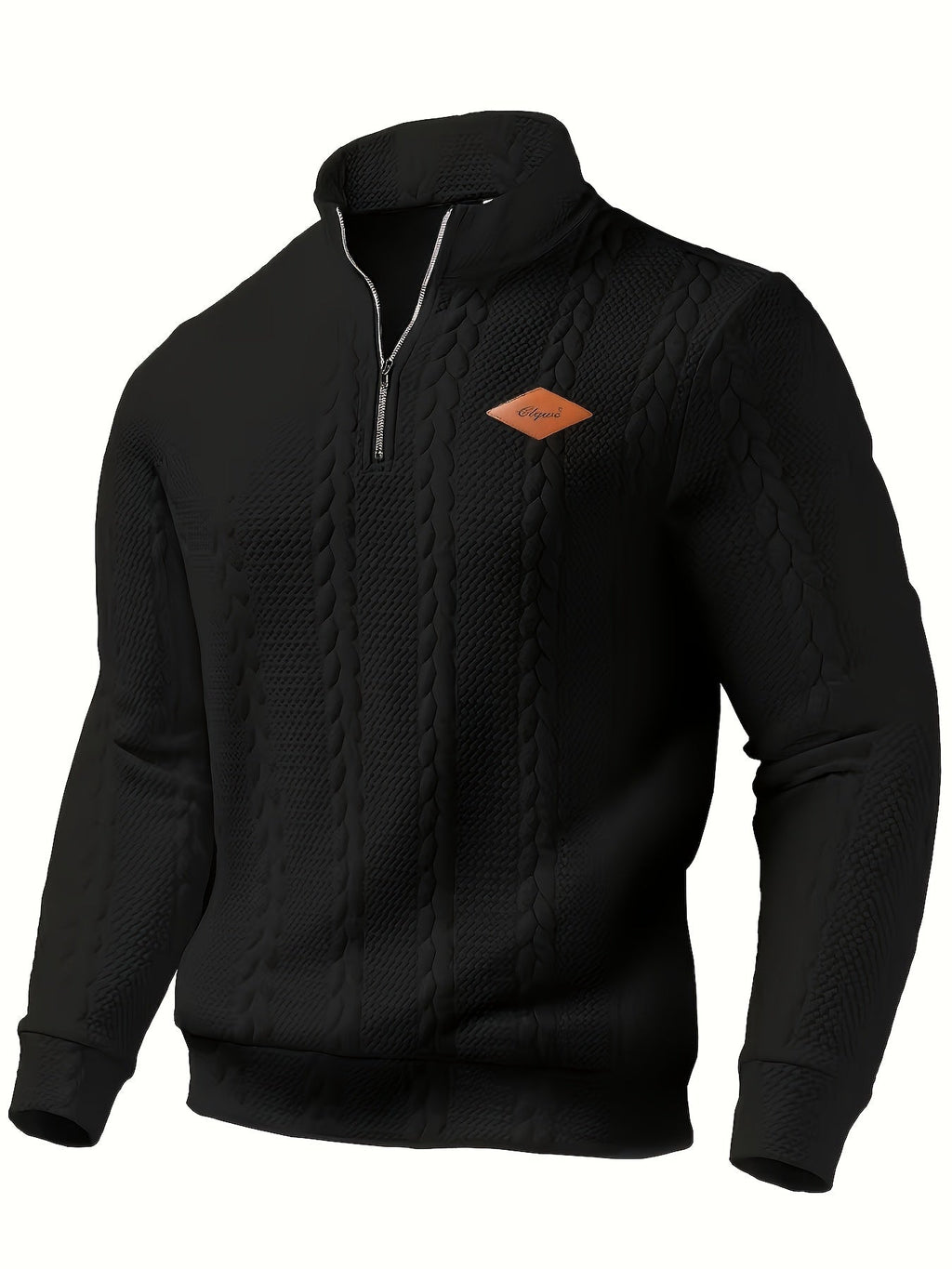 men's white textured half zip knitted jumper with a crew neck