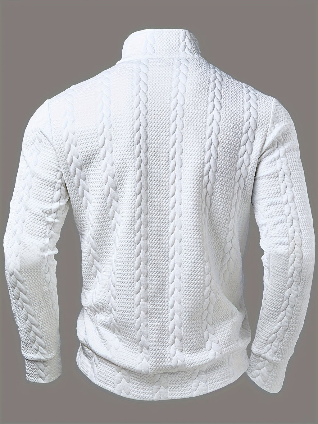men's beige textured half zip knitted jumper with a crew neck