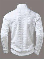 men's beige textured half zip knitted jumper with a crew neck