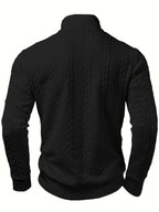 men's beige textured half zip knitted jumper with a crew neck